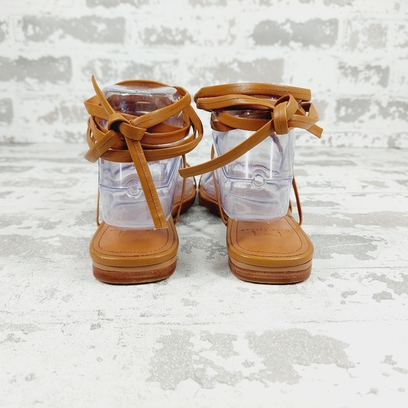 New Marc Fisher Mireya Brown Leather Flat Strappy Sandals H951 - Picture 6 of 11